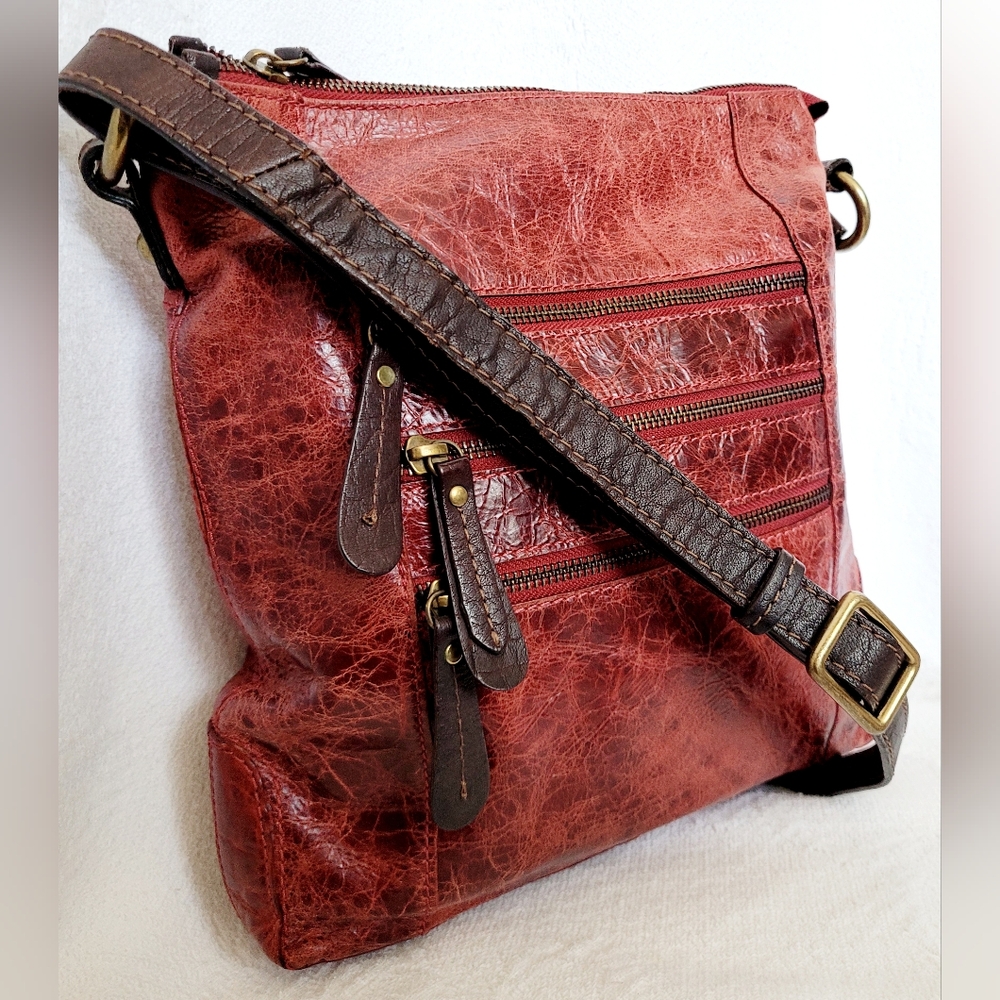 Nino Bossi Genuine Leather Red Crossbody/Organizer Bag 10.5"×11.5"×3" - Picture 4 of 16